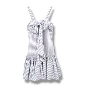 Helena Striped Mini Dress Women's Size‎ 8 Blue White Tie Front Ruffle Hem